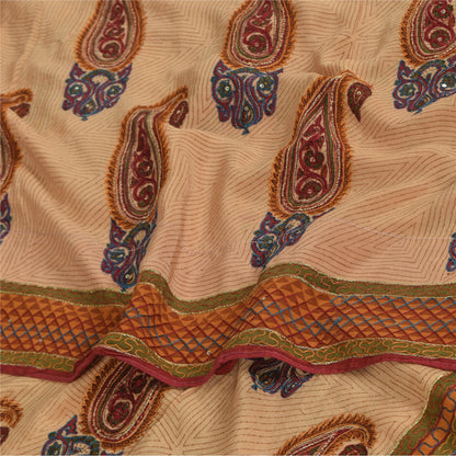 Sanskriti Vintage Sarees Peach Pure Crepe Silk Printed Sari 5+yd Craft Sustainable Fabric