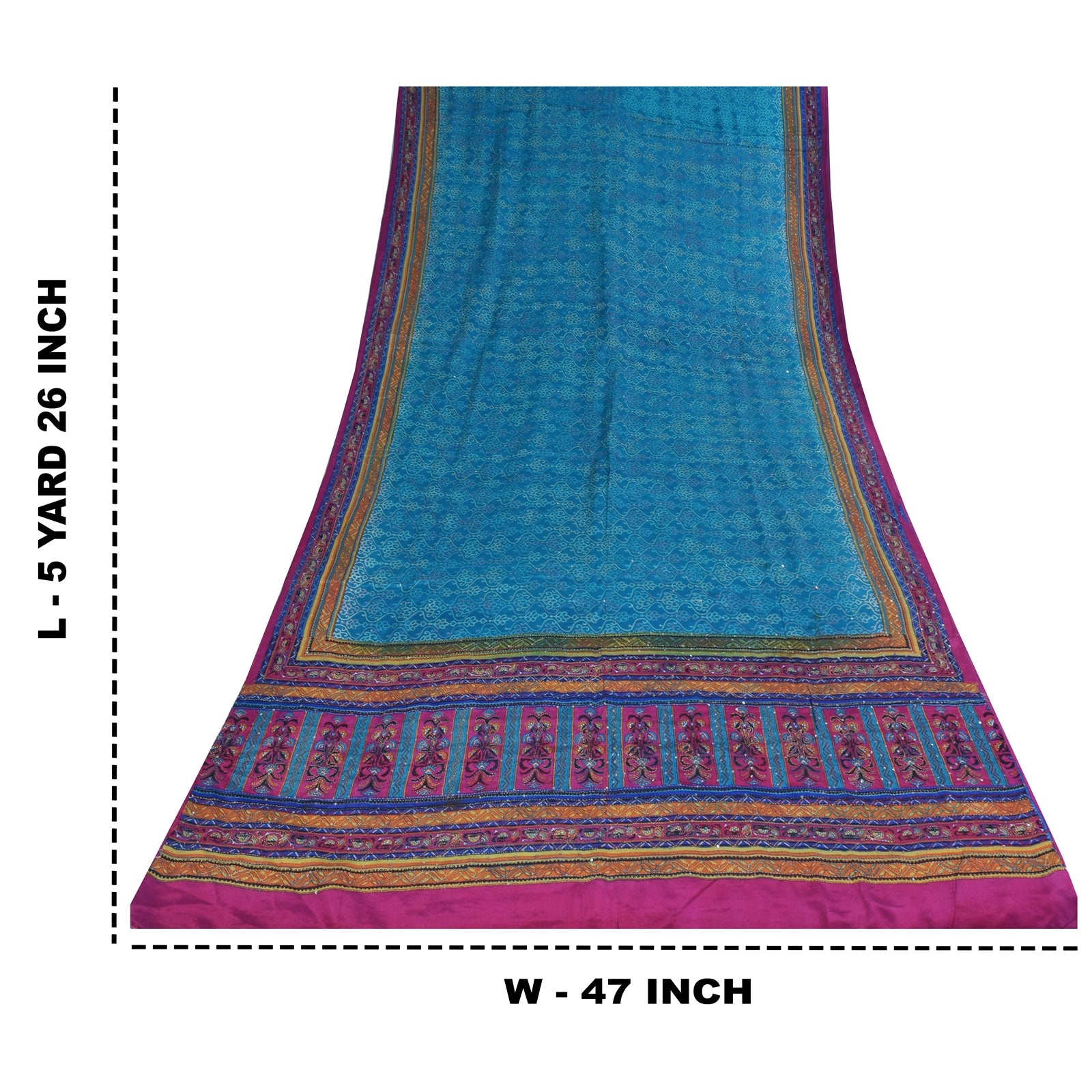 Sanskriti Vintage Sarees Blue HandEmbroidery Kantha Pure Crepe Print Sari Sustainable Fabric
