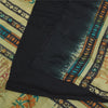 Sanskriti Vintage Sarees Black Pure Crepe Silk Printed Sari 5+yd Craft Sustainable Fabric
