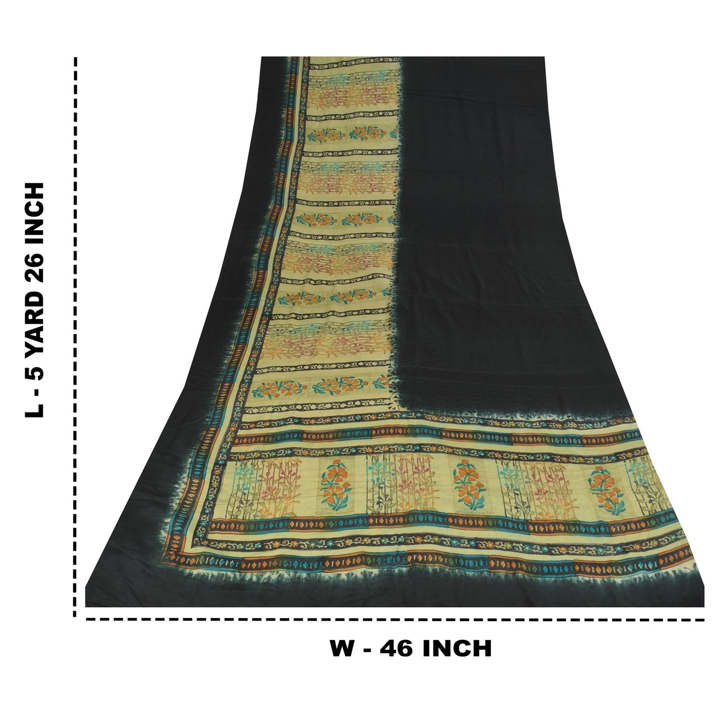 Sanskriti Vintage Sarees Black Pure Crepe Silk Printed Sari 5+yd Craft Sustainable Fabric