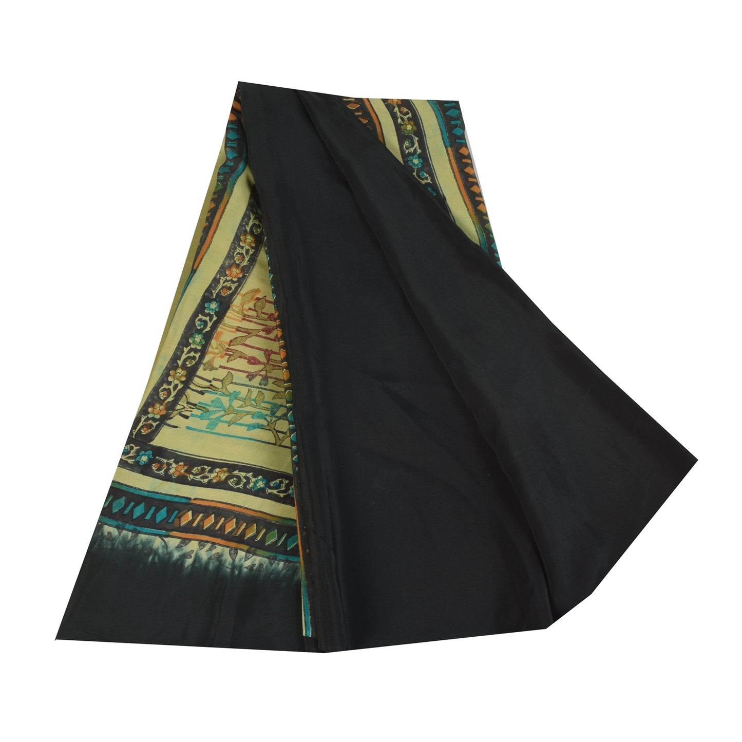 Sanskriti Vintage Sarees Black Pure Crepe Silk Printed Sari 5+yd Craft Sustainable Fabric