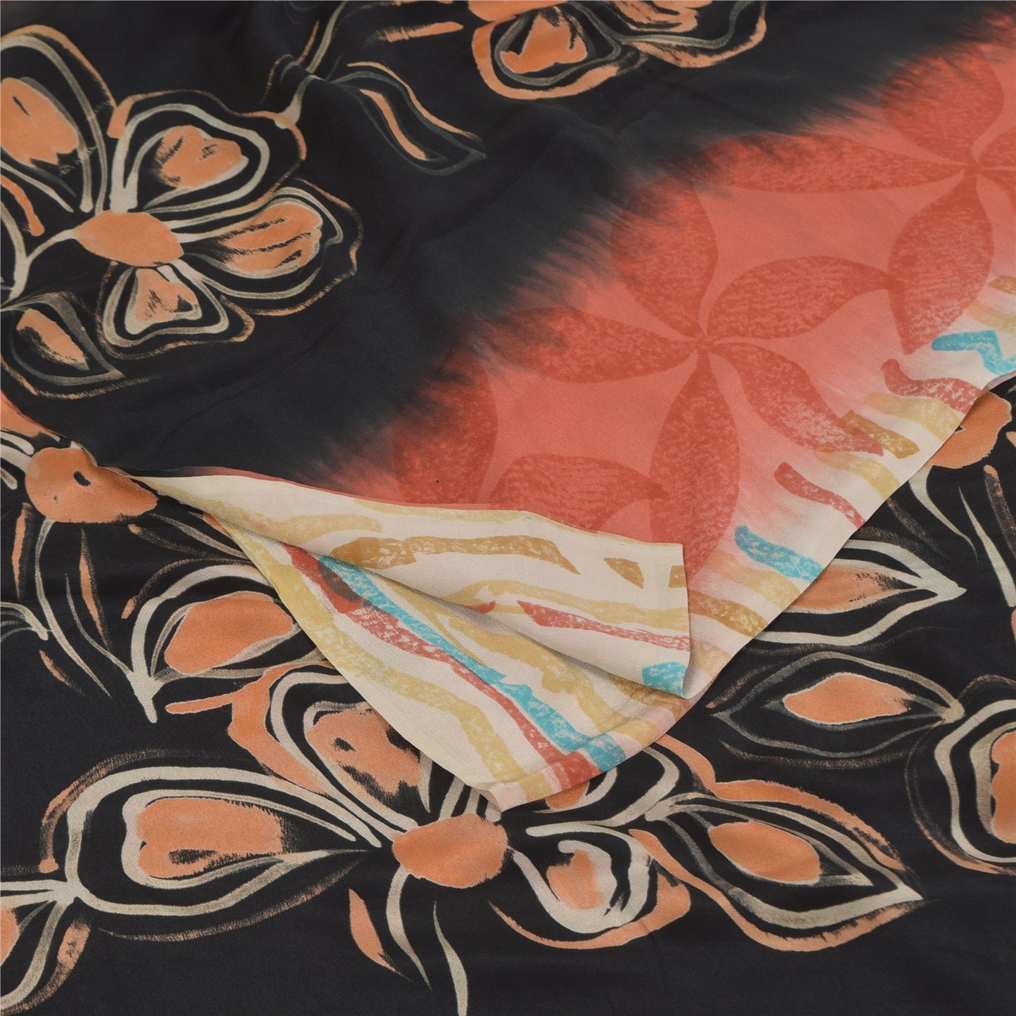 Sanskriti Vintage Sarees Multi Pure Crepe Silk Printed Sari 5+yd Craft Sustainable Fabric