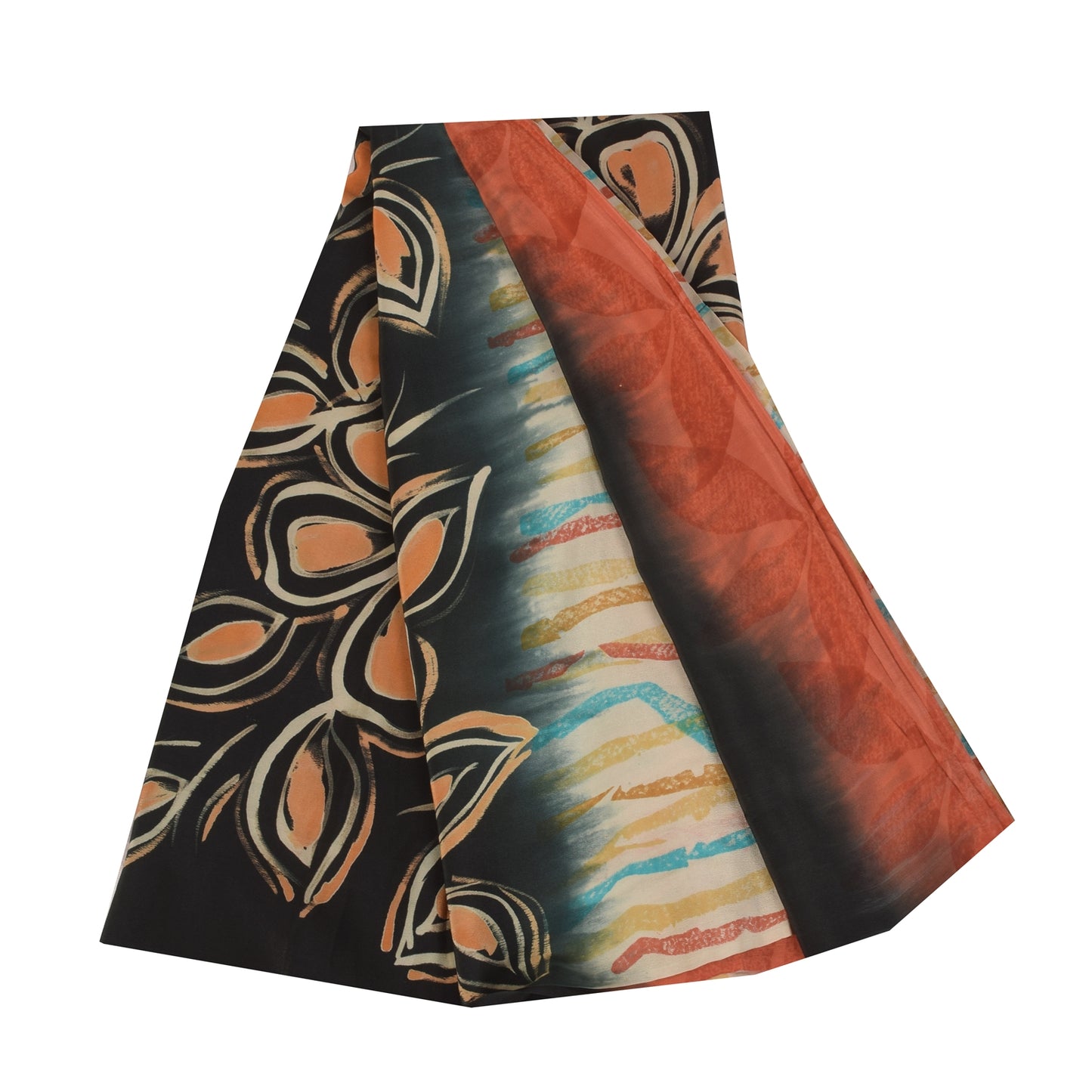 Sanskriti Vintage Sarees Multi Pure Crepe Silk Printed Sari 5+yd Craft Sustainable Fabric