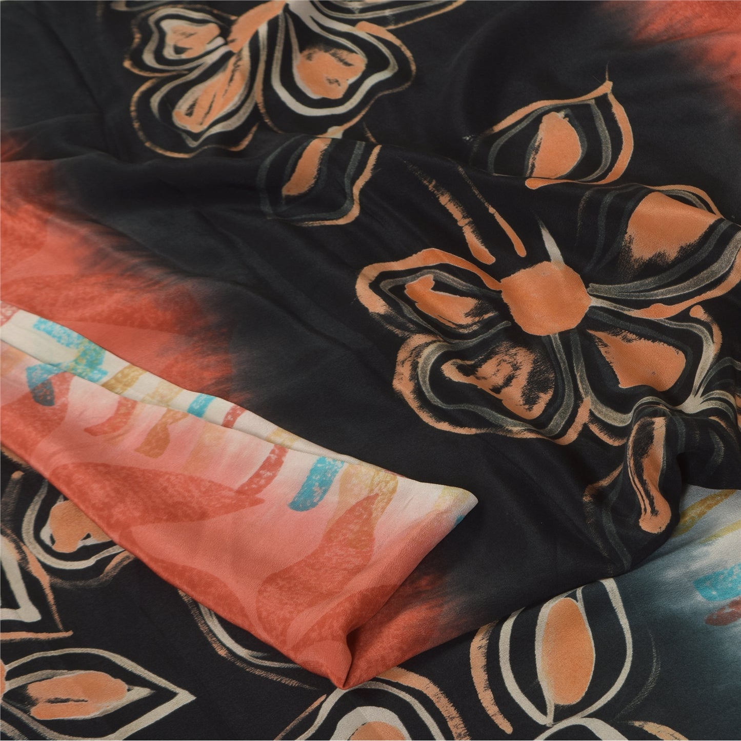 Sanskriti Vintage Sarees Multi Pure Crepe Silk Printed Sari 5+yd Craft Sustainable Fabric