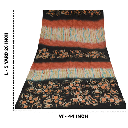 Sanskriti Vintage Sarees Multi Pure Crepe Silk Printed Sari 5+yd Craft Sustainable Fabric