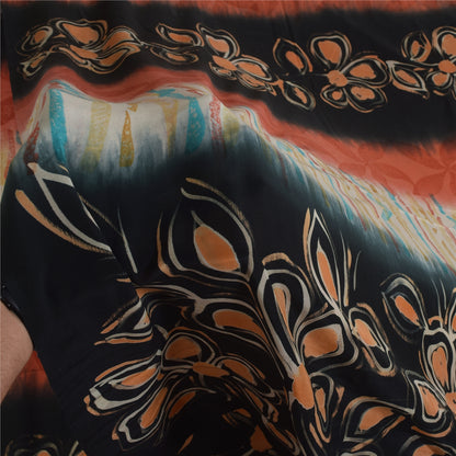 Sanskriti Vintage Sarees Multi Pure Crepe Silk Printed Sari 5+yd Craft Sustainable Fabric