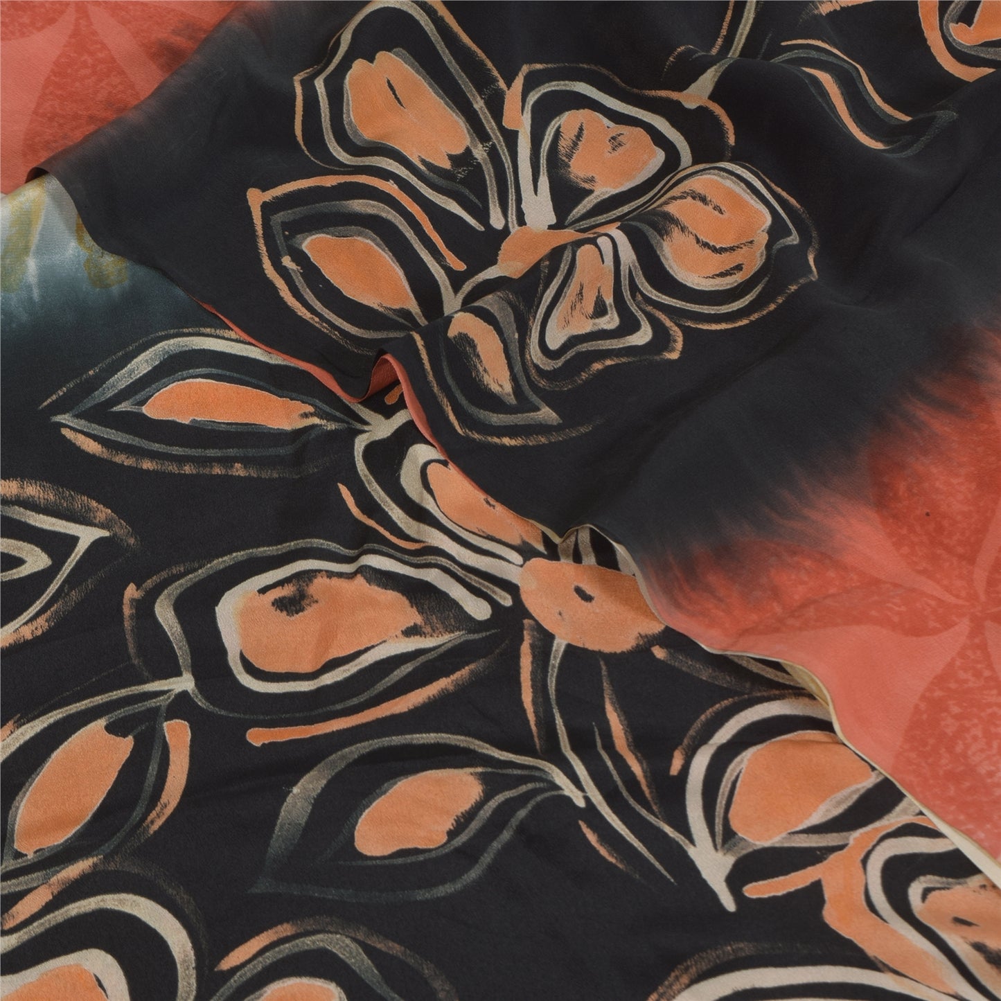 Sanskriti Vintage Sarees Multi Pure Crepe Silk Printed Sari 5+yd Craft Sustainable Fabric