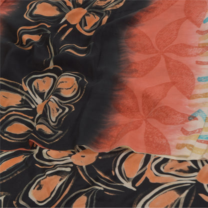 Sanskriti Vintage Sarees Multi Pure Crepe Silk Printed Sari 5+yd Craft Sustainable Fabric