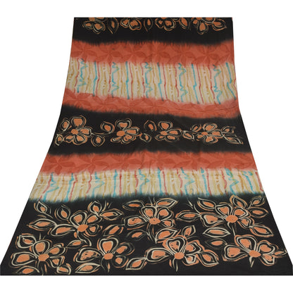 Sanskriti Vintage Sarees Multi Pure Crepe Silk Printed Sari 5+yd Craft Sustainable Fabric