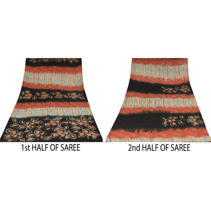 Sanskriti Vintage Sarees Multi Pure Crepe Silk Printed Sari 5+yd Craft Sustainable Fabric