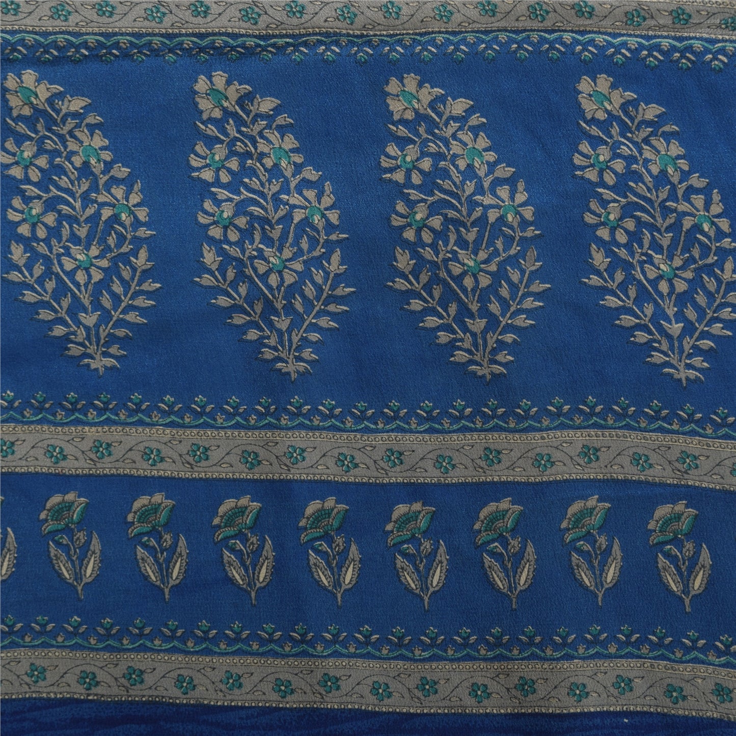 Sanskriti Vintage Sarees Blue Pure Crepe Abstract Printed Sari 5+yd Craft Fabric