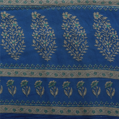 Sanskriti Vintage Sarees Blue Pure Crepe Abstract Printed Sari 5+yd Craft Fabric
