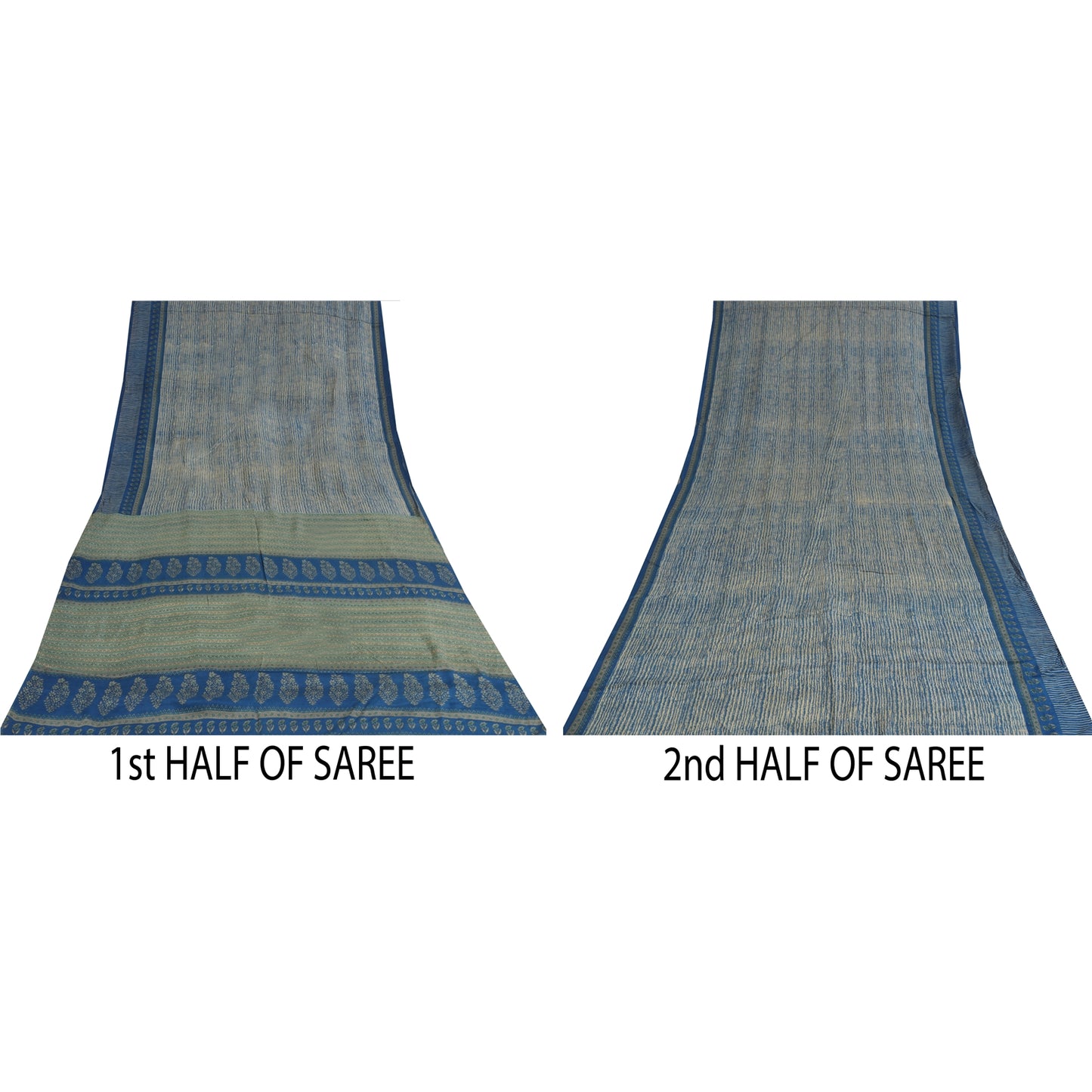 Sanskriti Vintage Sarees Blue Pure Crepe Abstract Printed Sari 5+yd Craft Fabric