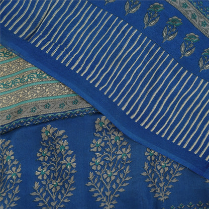 Sanskriti Vintage Sarees Blue Pure Crepe Abstract Printed Sari 5+yd Craft Fabric