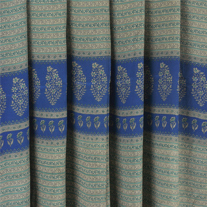 Sanskriti Vintage Sarees Blue Pure Crepe Abstract Printed Sari 5+yd Craft Fabric