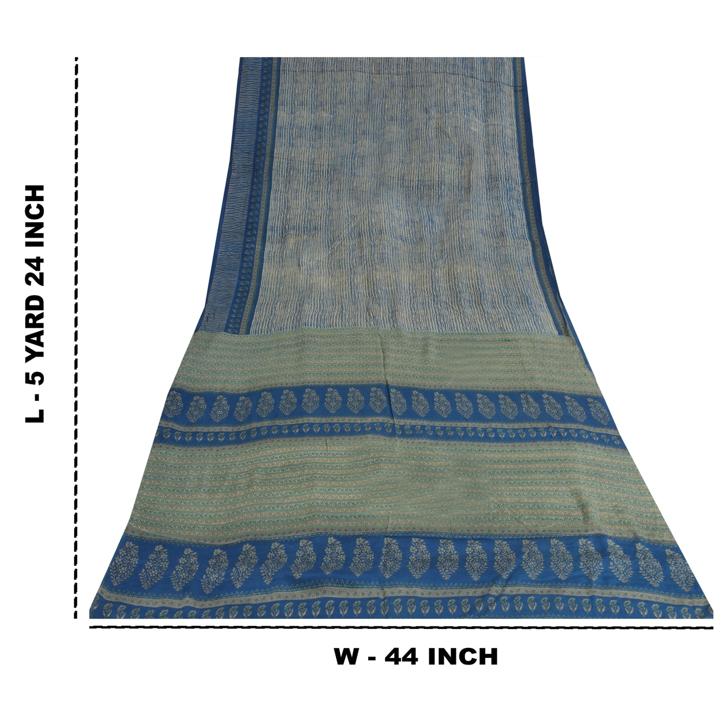 Sanskriti Vintage Sarees Blue Pure Crepe Abstract Printed Sari 5+yd Craft Fabric