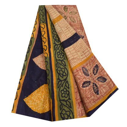 Sanskriti Vintage Sarees Peach Pure Crepe Silk Printed Sari 5+yd Craft Sustainable Fabric