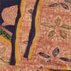 Sanskriti Vintage Sarees Peach Pure Crepe Silk Printed Sari 5+yd Craft Sustainable Fabric