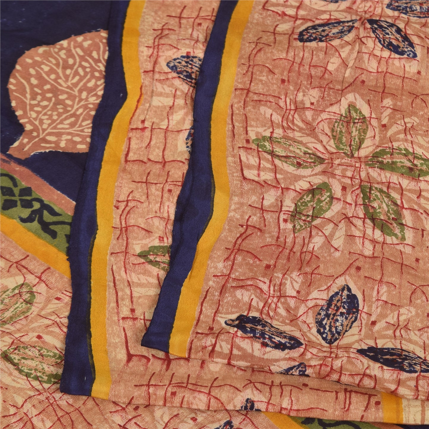 Sanskriti Vintage Sarees Peach Pure Crepe Silk Printed Sari 5+yd Craft Sustainable Fabric