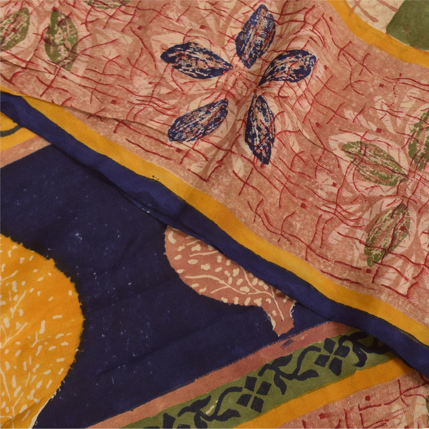 Sanskriti Vintage Sarees Peach Pure Crepe Silk Printed Sari 5+yd Craft Sustainable Fabric