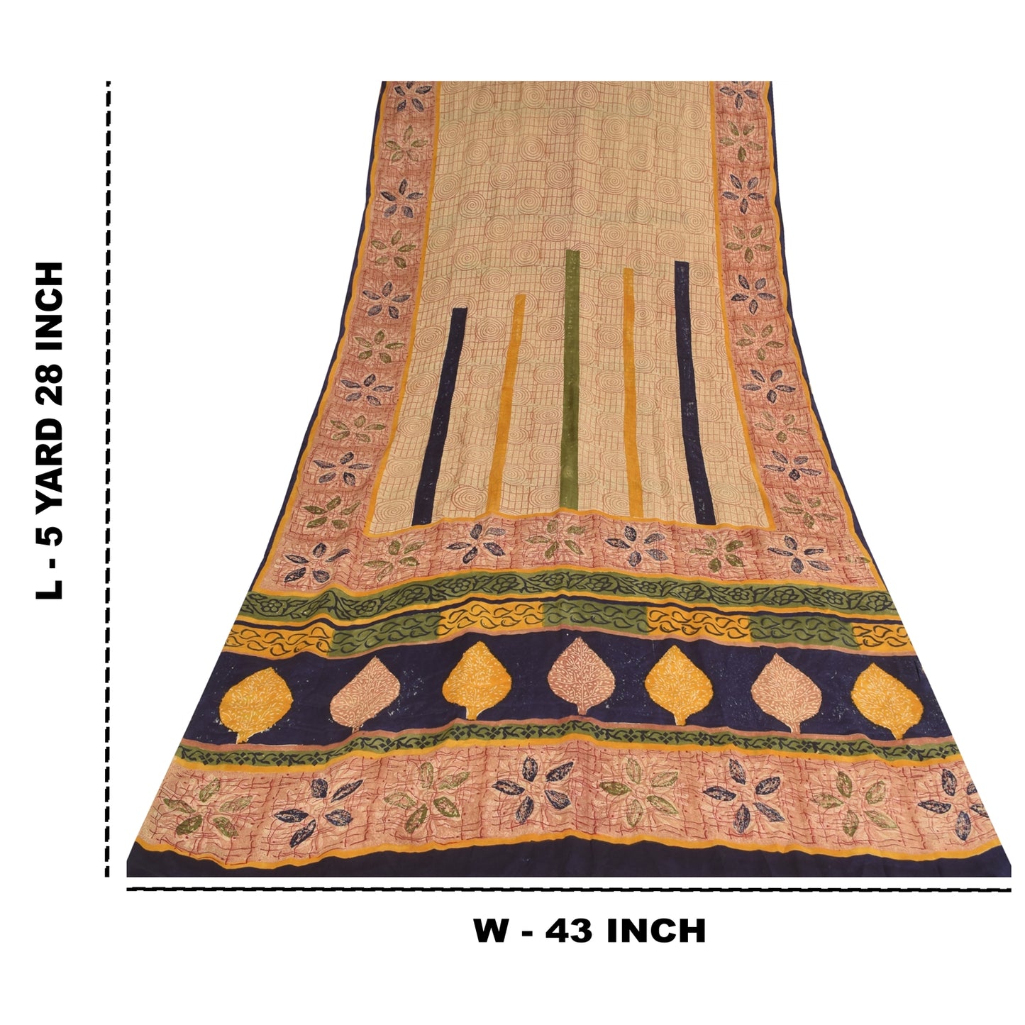 Sanskriti Vintage Sarees Peach Pure Crepe Silk Printed Sari 5+yd Craft Sustainable Fabric