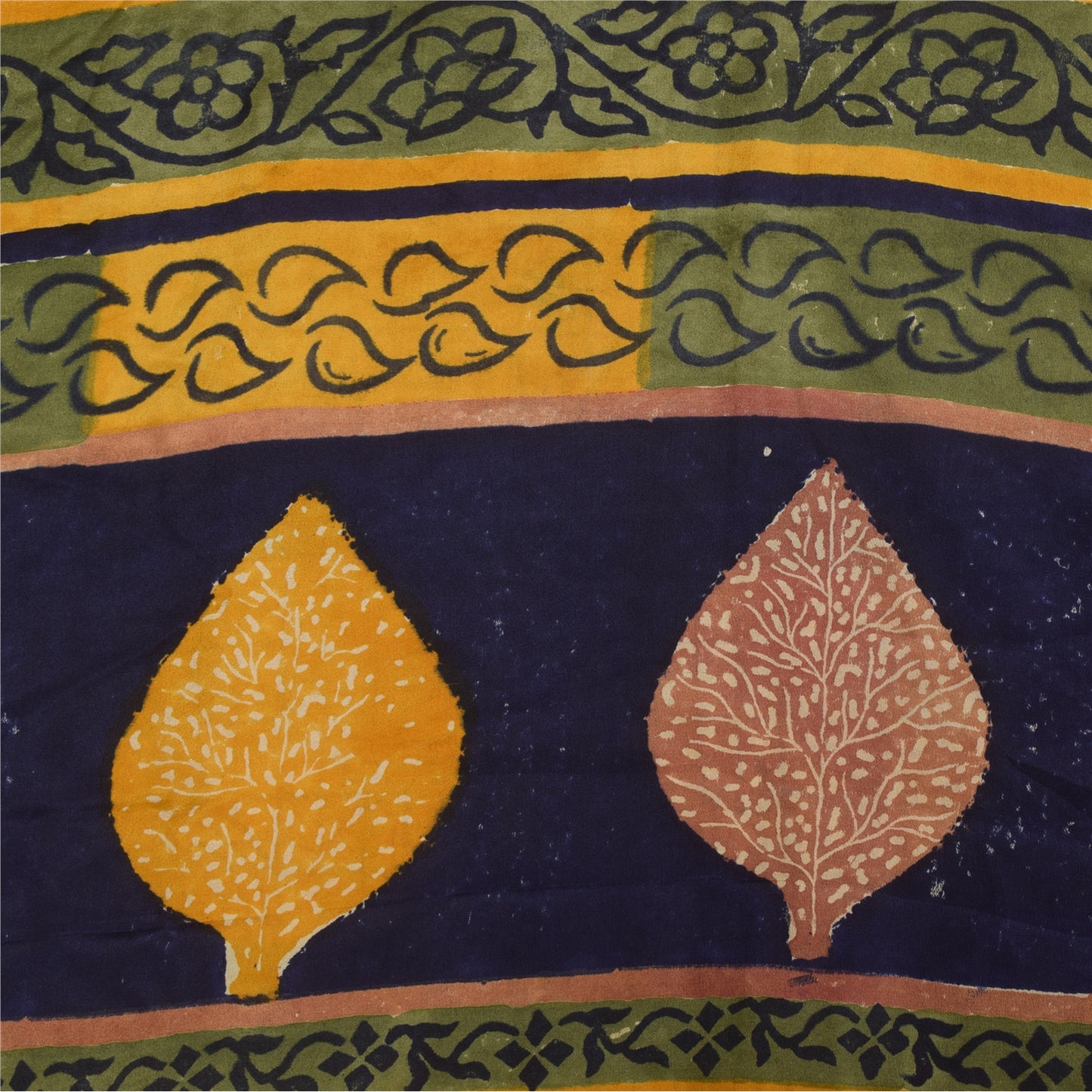 Sanskriti Vintage Sarees Peach Pure Crepe Silk Printed Sari 5+yd Craft Sustainable Fabric