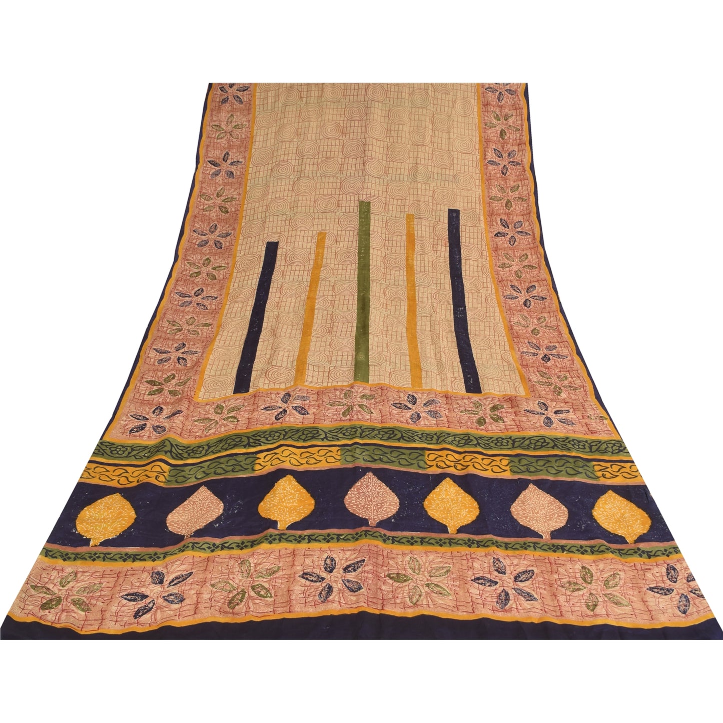 Sanskriti Vintage Sarees Peach Pure Crepe Silk Printed Sari 5+yd Craft Sustainable Fabric