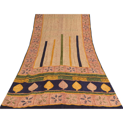 Sanskriti Vintage Sarees Peach Pure Crepe Silk Printed Sari 5+yd Craft Sustainable Fabric