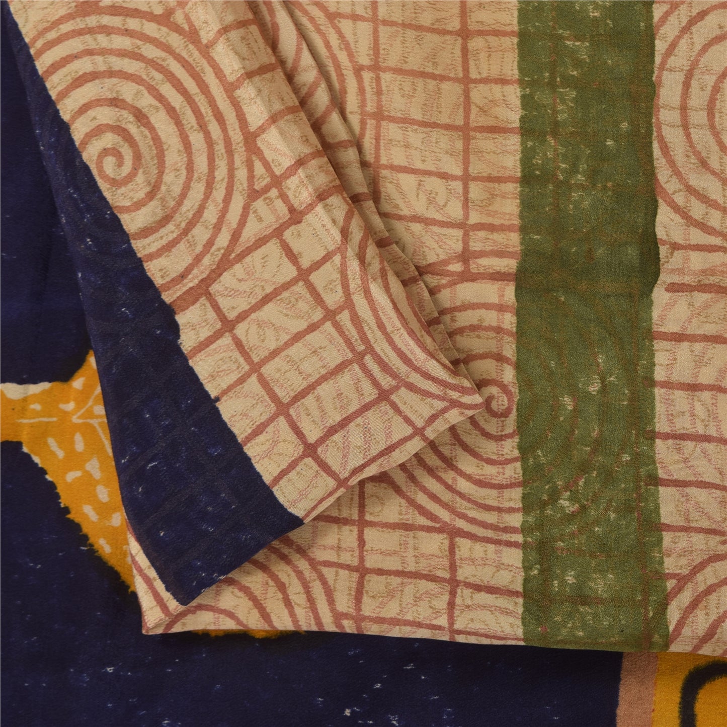 Sanskriti Vintage Sarees Peach Pure Crepe Silk Printed Sari 5+yd Craft Sustainable Fabric