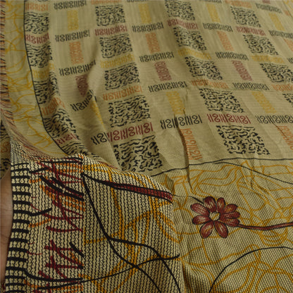 Санскритские винтажные сари бледно-кремовый чистый креп шелк с принтом сари 5+ ярдов ремесленная устойчивая ткань