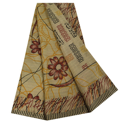 Санскритские винтажные сари бледно-кремовый чистый креп шелк с принтом сари 5+ ярдов ремесленная устойчивая ткань