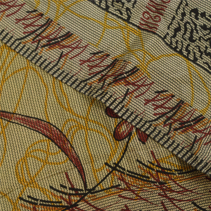 Санскритские винтажные сари бледно-кремовый чистый креп шелк с принтом сари 5+ ярдов ремесленная устойчивая ткань