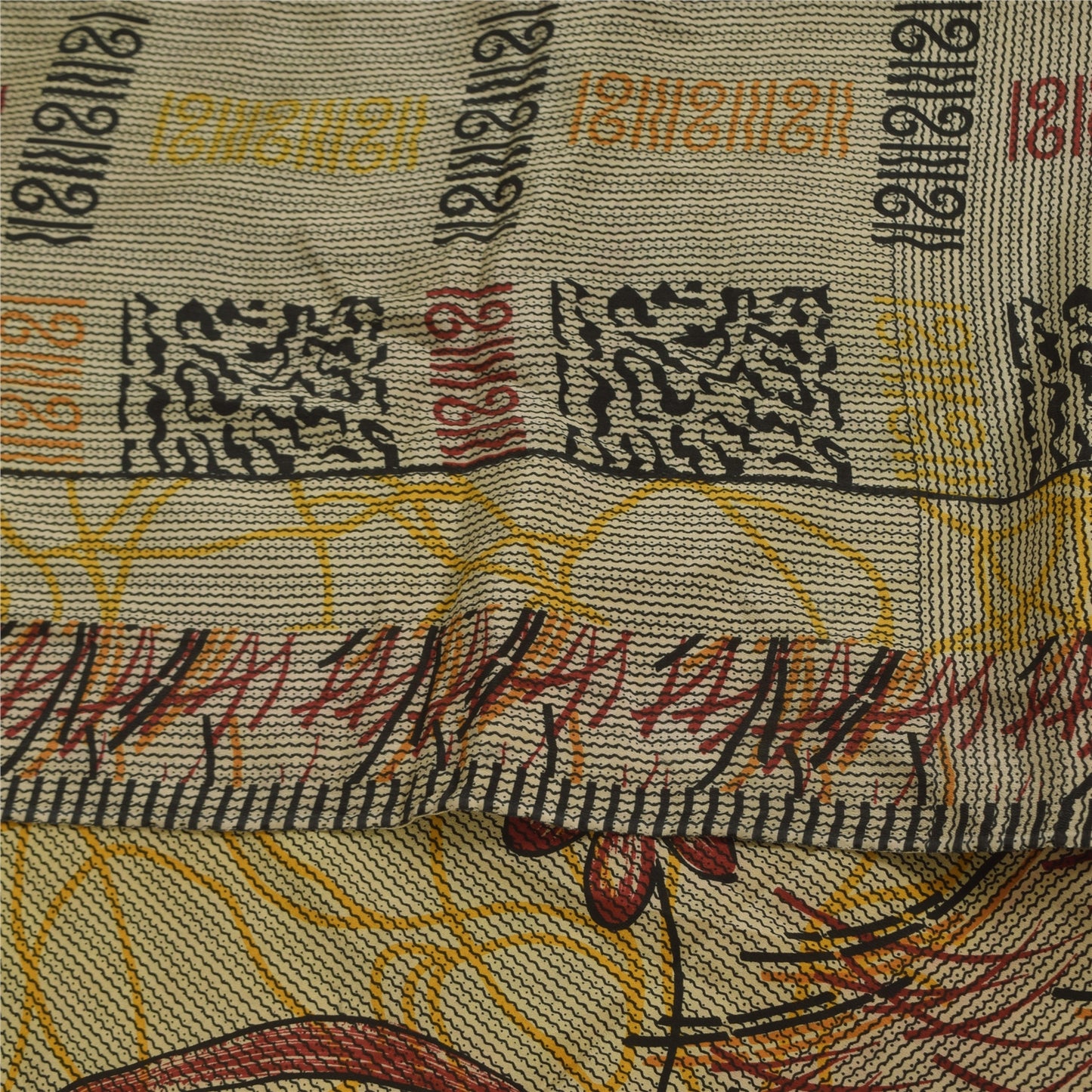 Санскритские винтажные сари бледно-кремовый чистый креп шелк с принтом сари 5+ ярдов ремесленная устойчивая ткань