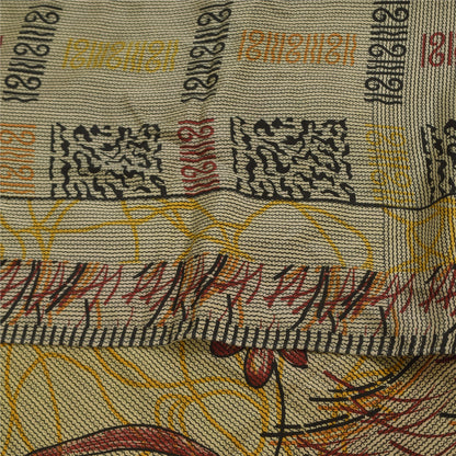 Санскритские винтажные сари бледно-кремовый чистый креп шелк с принтом сари 5+ ярдов ремесленная устойчивая ткань