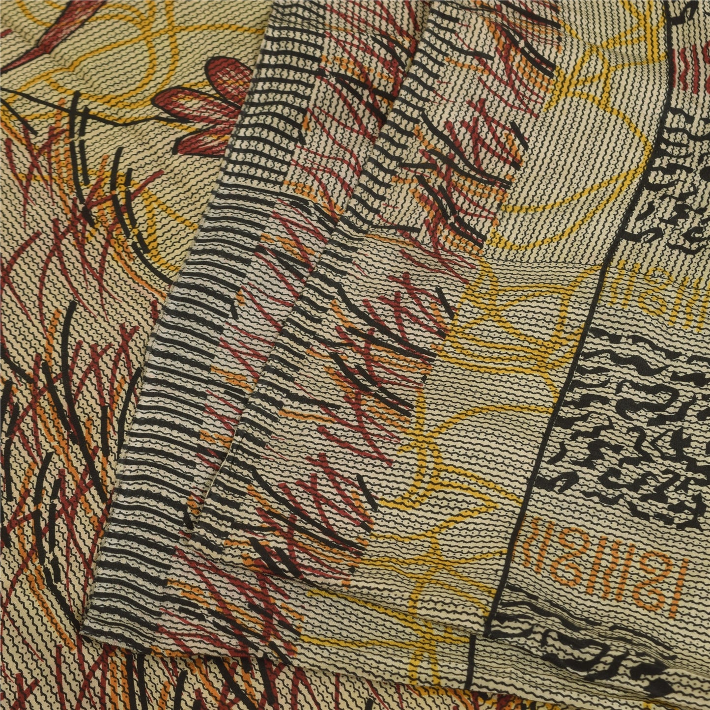 Санскритские винтажные сари бледно-кремовый чистый креп шелк с принтом сари 5+ ярдов ремесленная устойчивая ткань