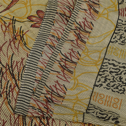 Санскритские винтажные сари бледно-кремовый чистый креп шелк с принтом сари 5+ ярдов ремесленная устойчивая ткань