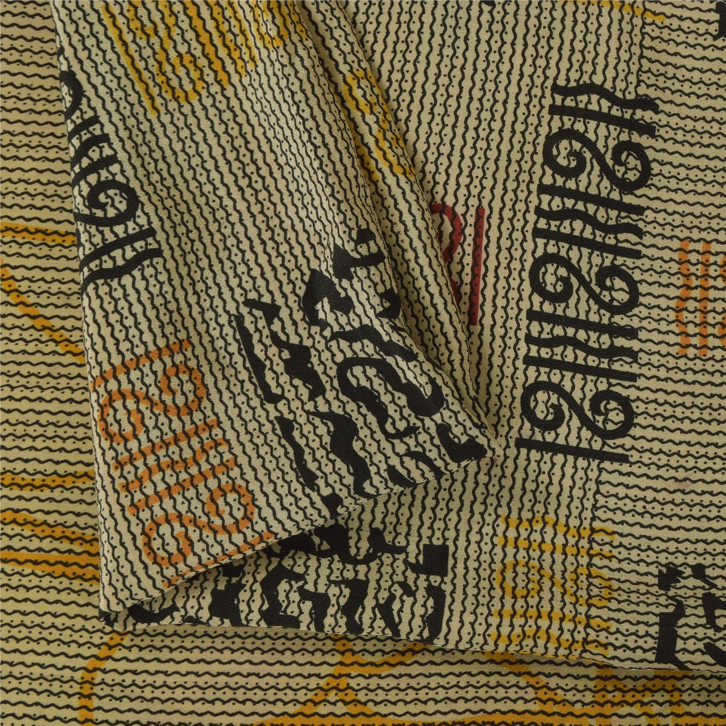 Санскритские винтажные сари бледно-кремовый чистый креп шелк с принтом сари 5+ ярдов ремесленная устойчивая ткань