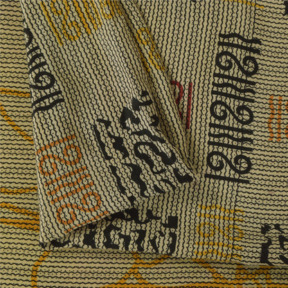 Санскритские винтажные сари бледно-кремовый чистый креп шелк с принтом сари 5+ ярдов ремесленная устойчивая ткань