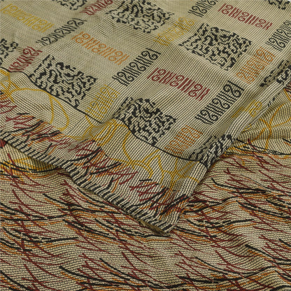 Санскритские винтажные сари бледно-кремовый чистый креп шелк с принтом сари 5+ ярдов ремесленная устойчивая ткань
