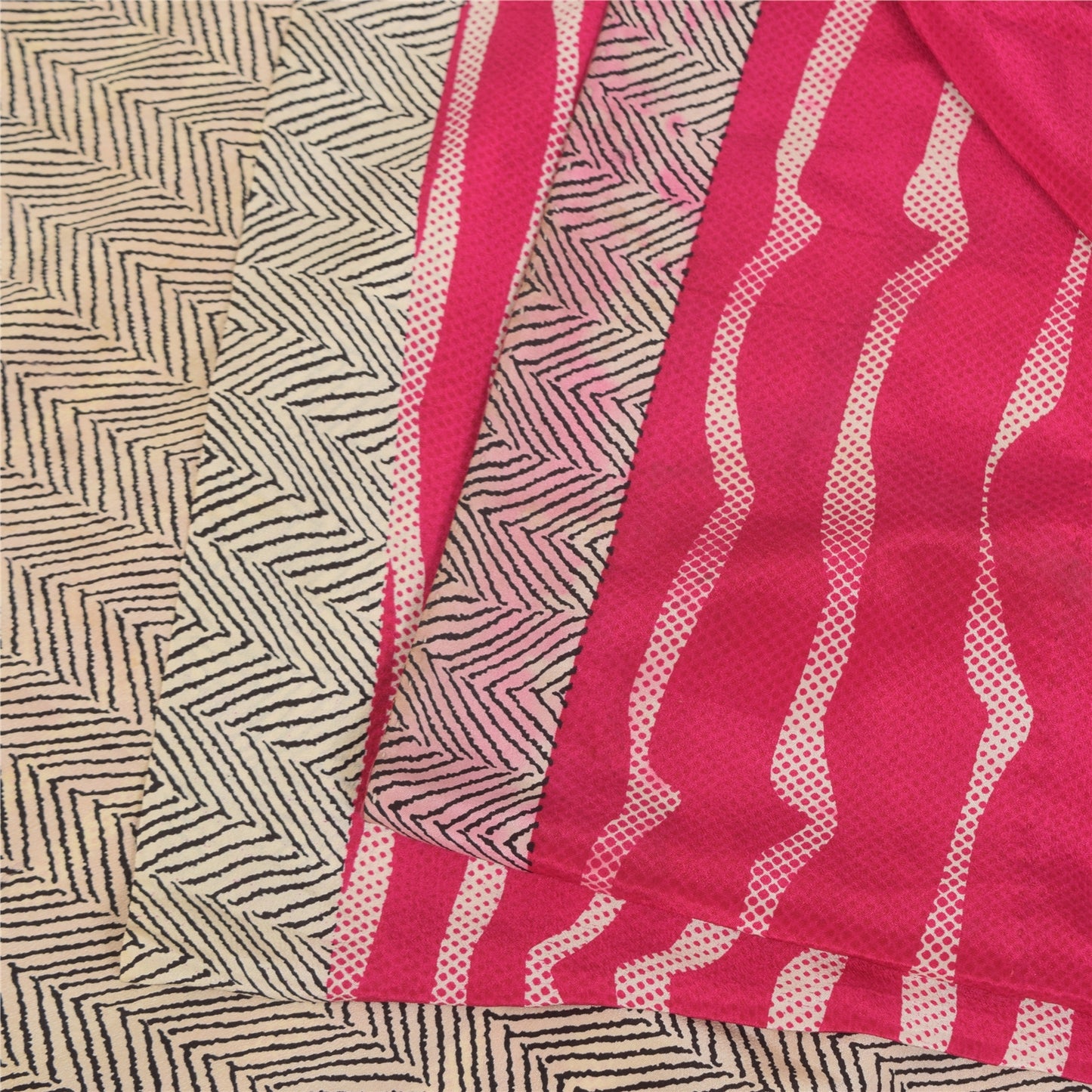 Санскритские винтажные сари из розового чистого крепированного шелка с принтом 5+ ярдов ремесленная устойчивая ткань