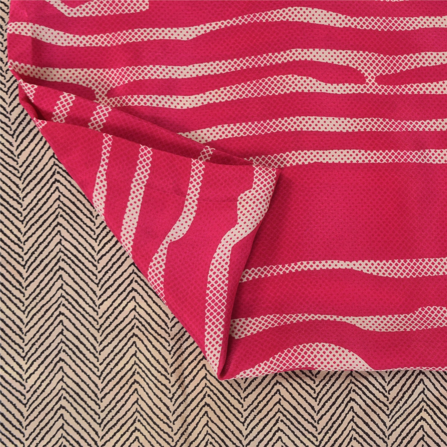 Санскритские винтажные сари из розового чистого крепированного шелка с принтом 5+ ярдов ремесленная устойчивая ткань