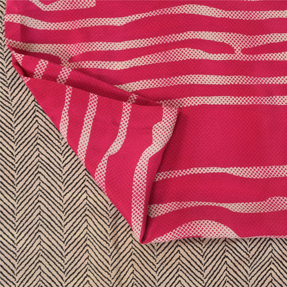 Санскритские винтажные сари из розового чистого крепированного шелка с принтом 5+ ярдов ремесленная устойчивая ткань