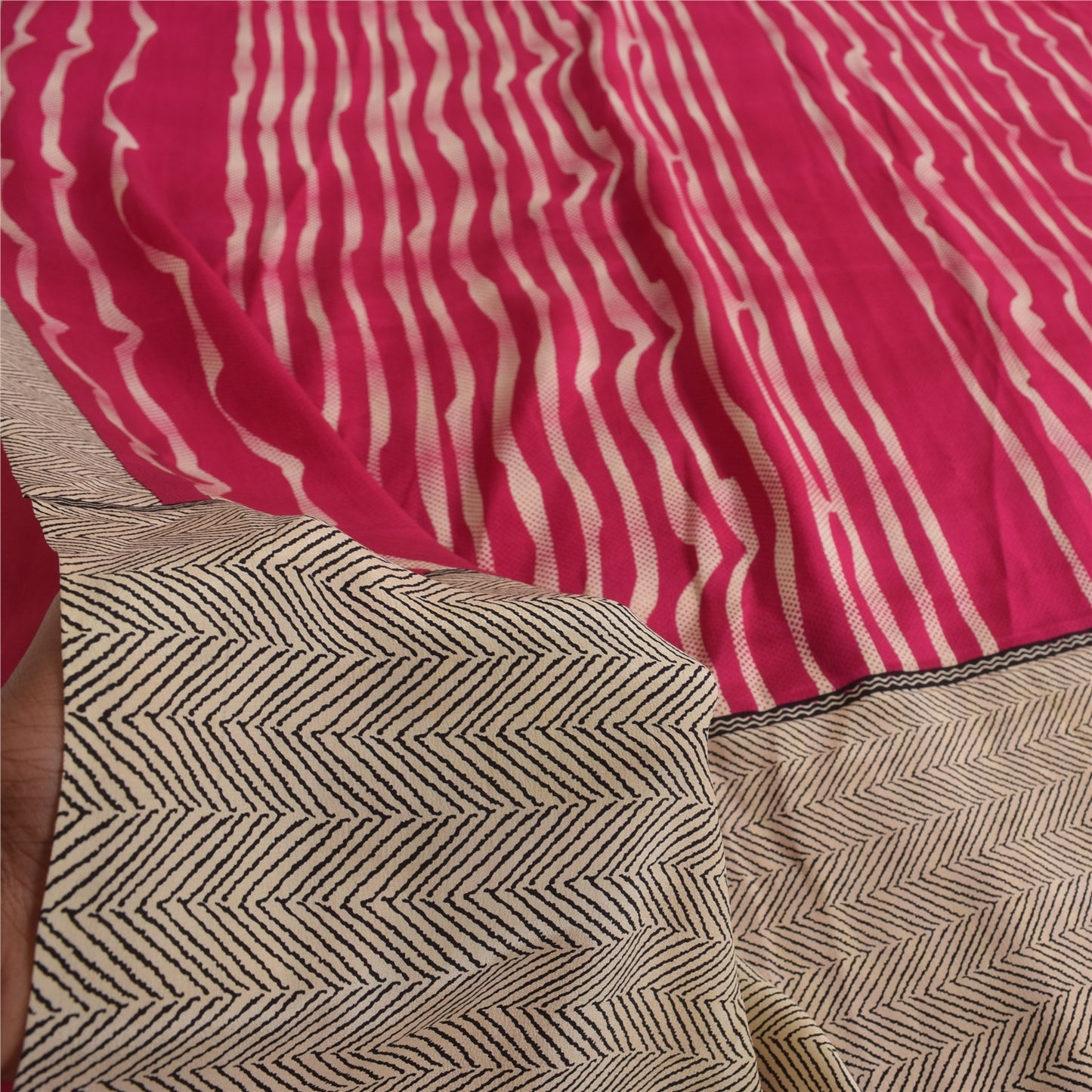 Санскритские винтажные сари из розового чистого крепированного шелка с принтом 5+ ярдов ремесленная устойчивая ткань