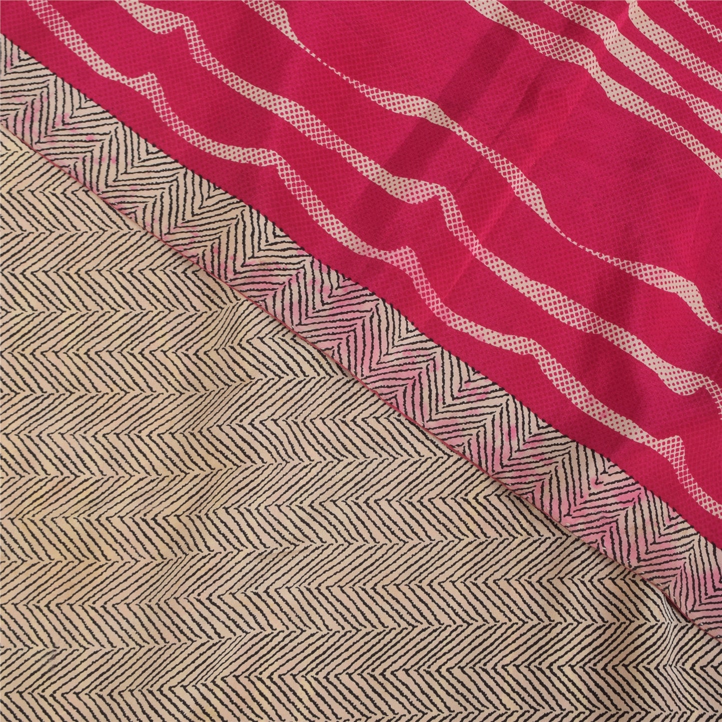 Санскритские винтажные сари из розового чистого крепированного шелка с принтом 5+ ярдов ремесленная устойчивая ткань