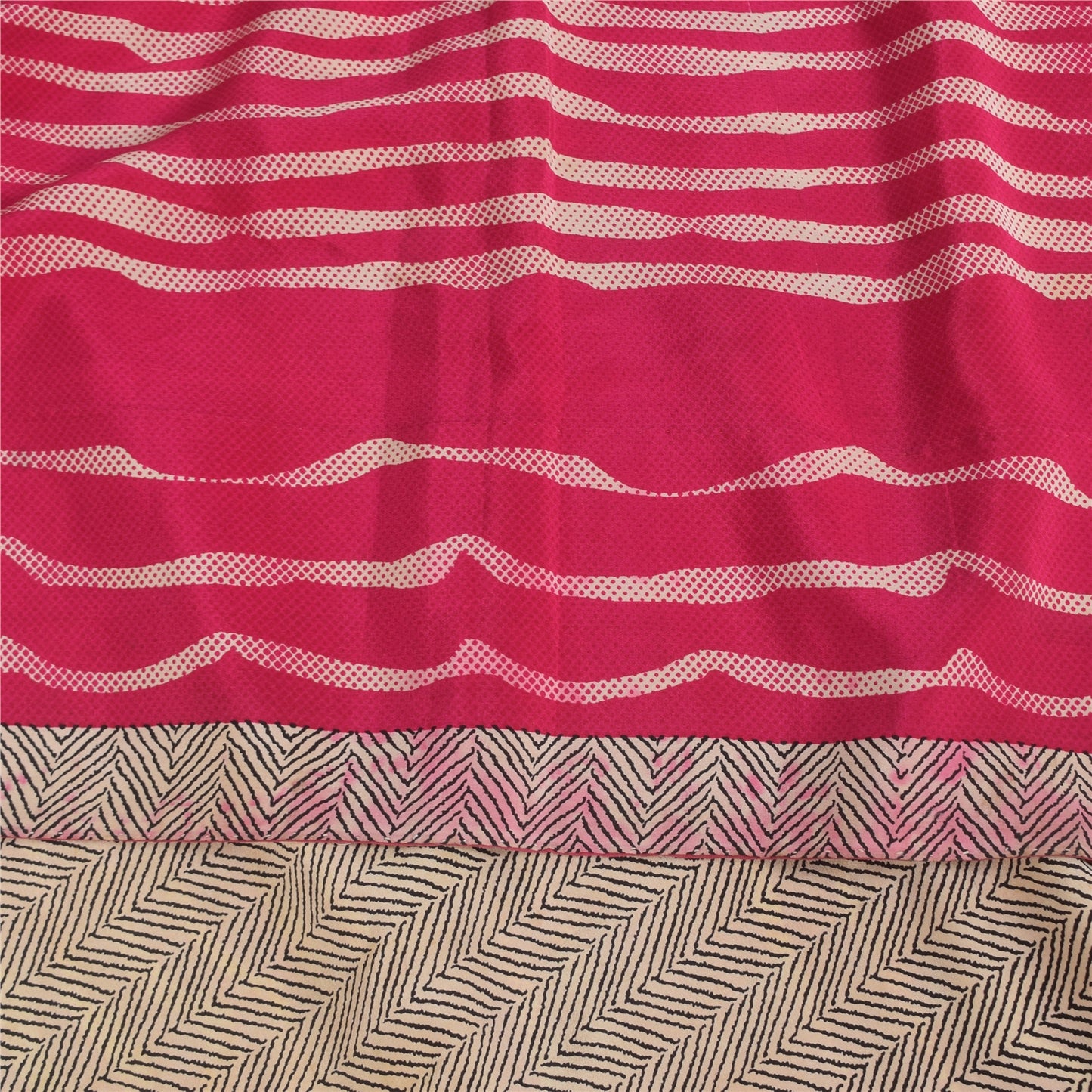 Санскритские винтажные сари из розового чистого крепированного шелка с принтом 5+ ярдов ремесленная устойчивая ткань