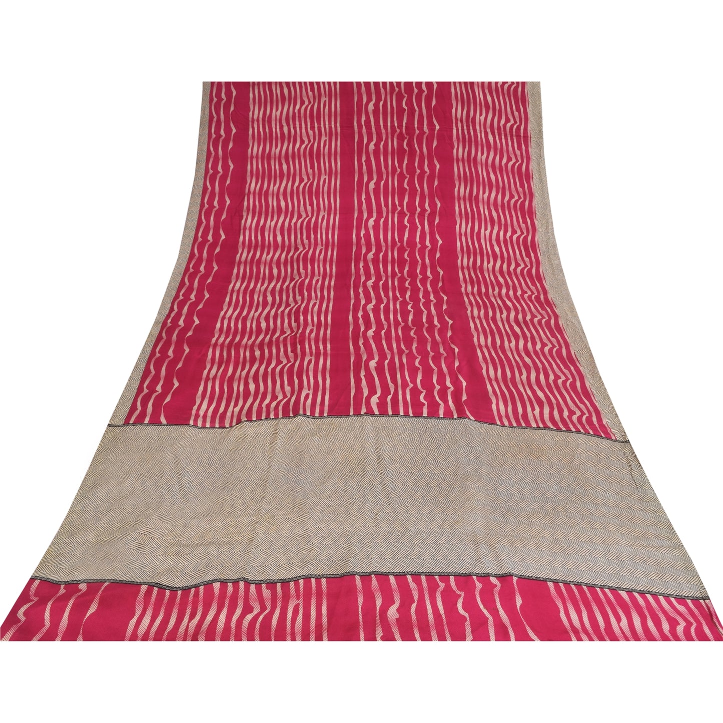 Санскритские винтажные сари из розового чистого крепированного шелка с принтом 5+ ярдов ремесленная устойчивая ткань