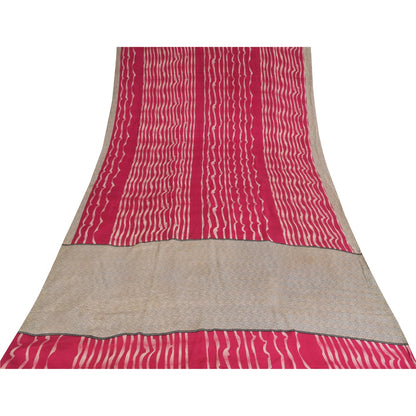 Санскритские винтажные сари из розового чистого крепированного шелка с принтом 5+ ярдов ремесленная устойчивая ткань