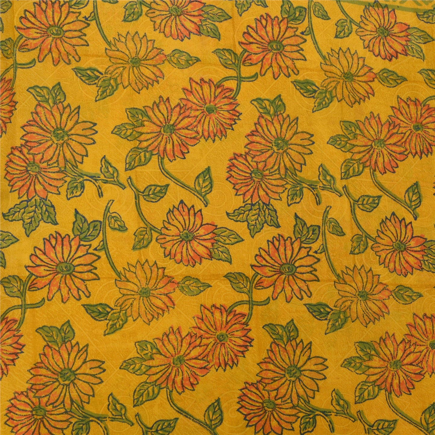 Санскритские винтажные сари из чистого желтого крепированного шелка с принтом, 5+ ярдов, ремесленная устойчивая ткань