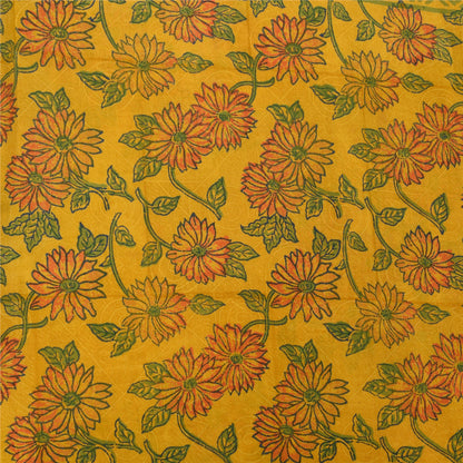 Санскритские винтажные сари из чистого желтого крепированного шелка с принтом, 5+ ярдов, ремесленная устойчивая ткань