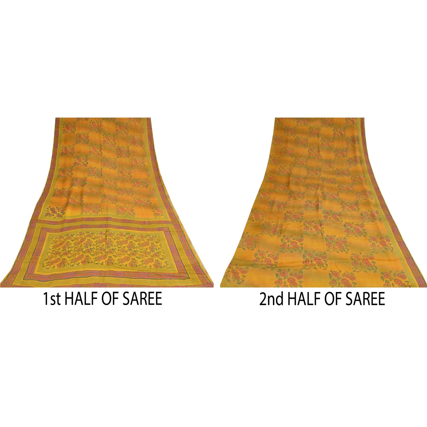 Санскритские винтажные сари из чистого желтого крепированного шелка с принтом, 5+ ярдов, ремесленная устойчивая ткань